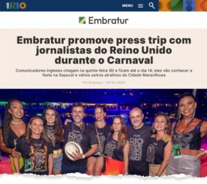 Embratur promove press trip com jornalistas do Reino Unido durante o carnaval